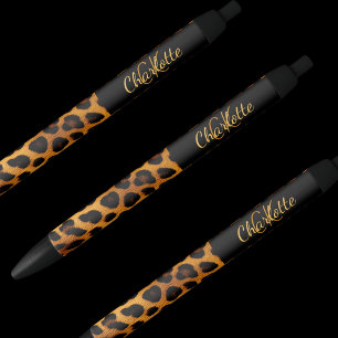 Stylo Noir Motif léopard monogramme signature nom