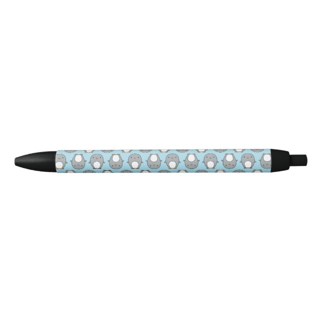Stylo Noir Motif Manchot Bébé Bleu (Devant)