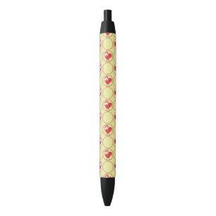 Stylo Noir Motif Médaillon Coq Rouge sur Fond Jaune