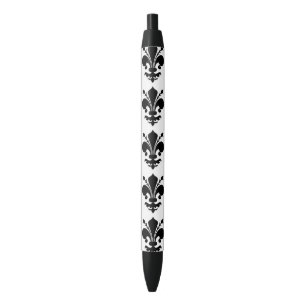 Stylo Noir Motif médiéval noir et blanc de Fleur de lis