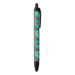 Stylo Noir motif mignon de plume de paon