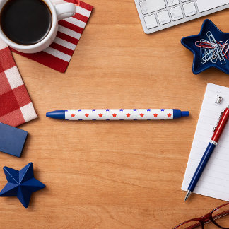 Stylo Noir Motif Moderne Étoile Rouge et Bleue Patriotique