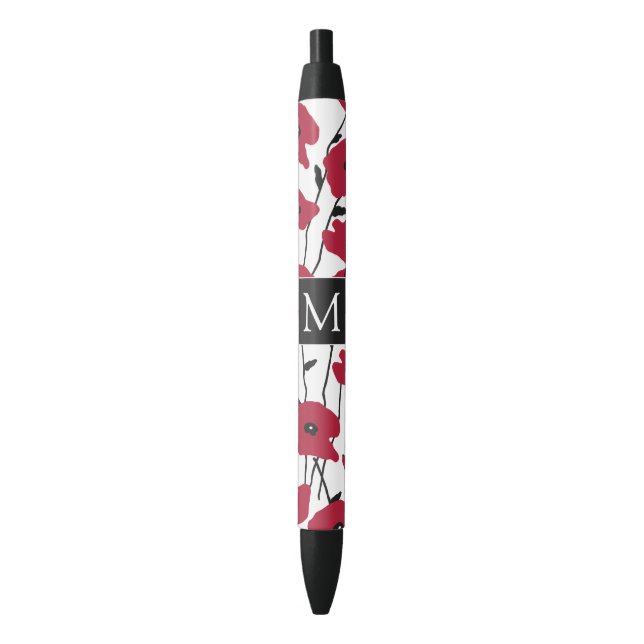 Stylo Noir Motif moderne Monogram Poppies (devant Vertical)