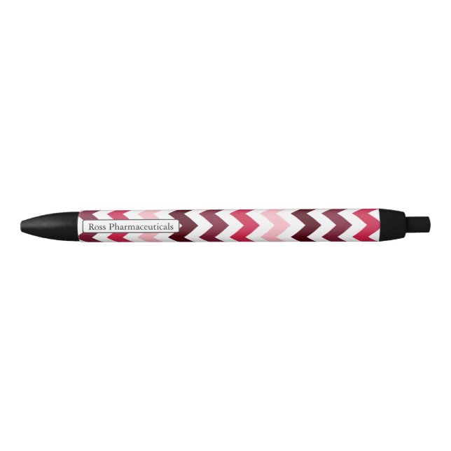 Stylo Noir Motif monogramme rose Chevron ZigZag personnalisé (Devant)