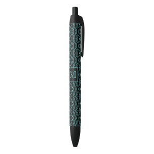 Stylo Noir Motif monogramme zigzag déchiqueté noir et bleu Co