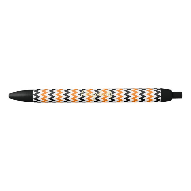 Stylo Noir Motif noir orange d'Halloween Monogramme (Devant)