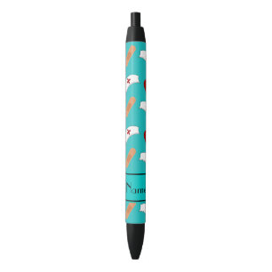 Stylo Noir Motif nommé personnalisé d'infirmière de turquoise