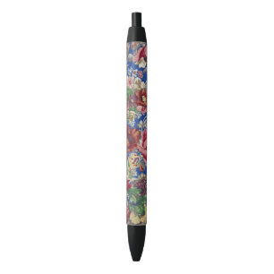 Stylo Noir Motif ornemental de rose victorienne bleu royal
