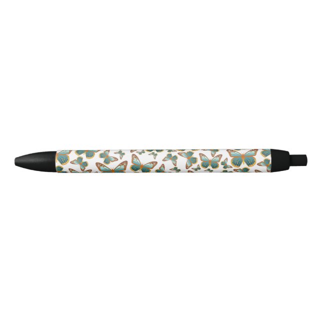 Stylo Noir Motif papillon bleu dégradé (Devant)