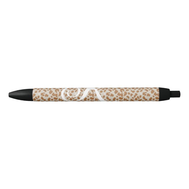 Stylo Noir Motif peau de panthère monogrammé nom lettre (Devant)