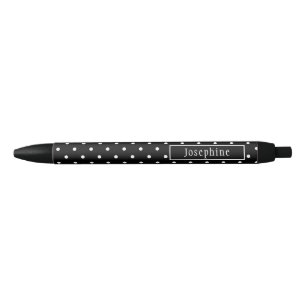 Stylo Noir Motif Points Blancs sur Fond Noir avec Nom Personn