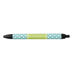 Stylo Noir Motif Pois personnalisé de la Menthe verte