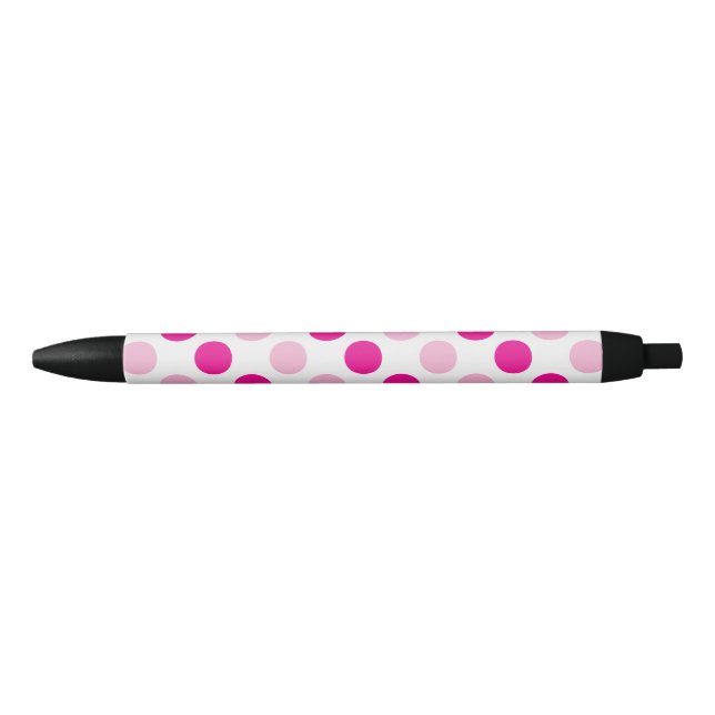 Stylo Noir Motif pois rose et blanc (Devant)