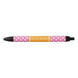 Stylo Noir Motif Pois rose et orange