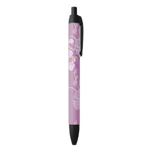 Stylo Noir Motif pourpre d'orchidée