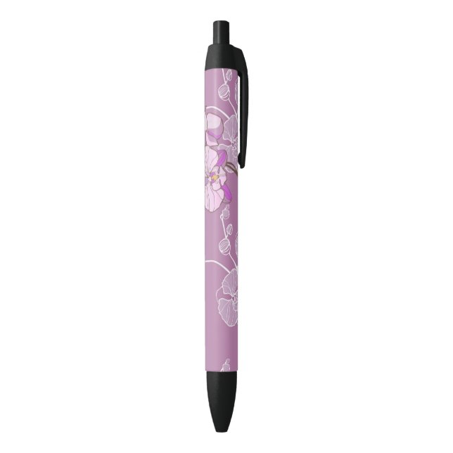 Stylo Noir Motif pourpre d'orchidée (Bas (Vertical))