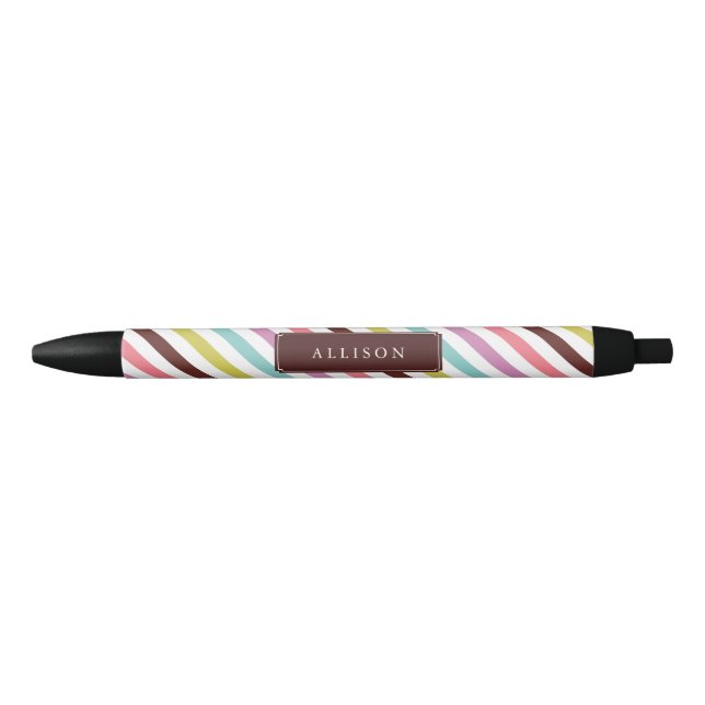 Stylo Noir Motif Rainbow Stripes personnalisé (Devant)