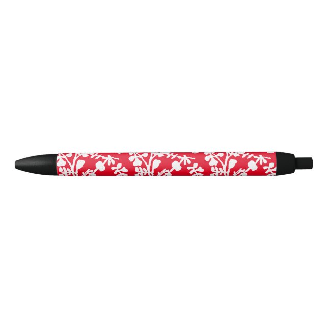 Stylo Noir Motif répété Floral Rouge Et Blanc (Devant)
