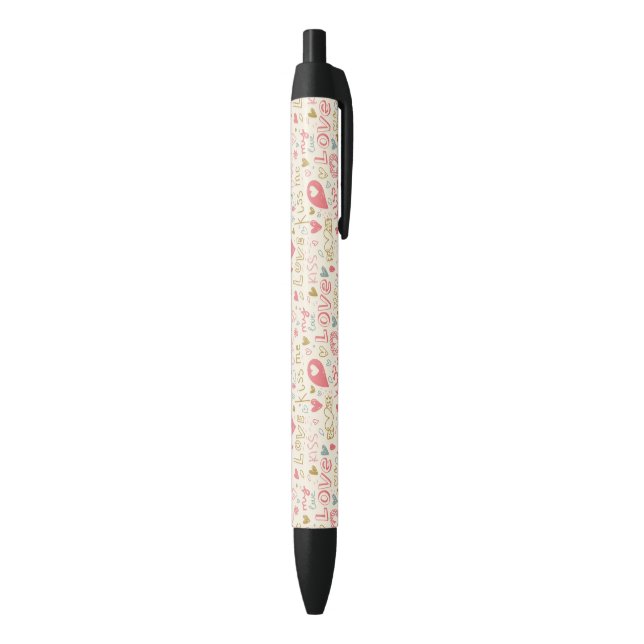 Stylo Noir Motif romantique avec des coeurs et des lèvres (Bas (Vertical))