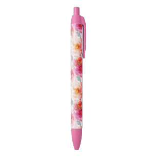 Stylo Noir Motif rose Aquarelle Peony