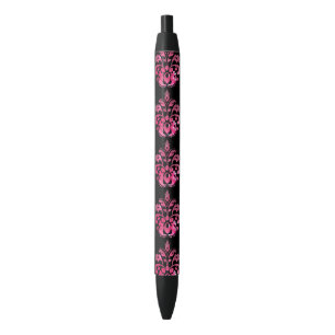 Stylo Noir Motif rose de damassé de nébuleuse sur le noir