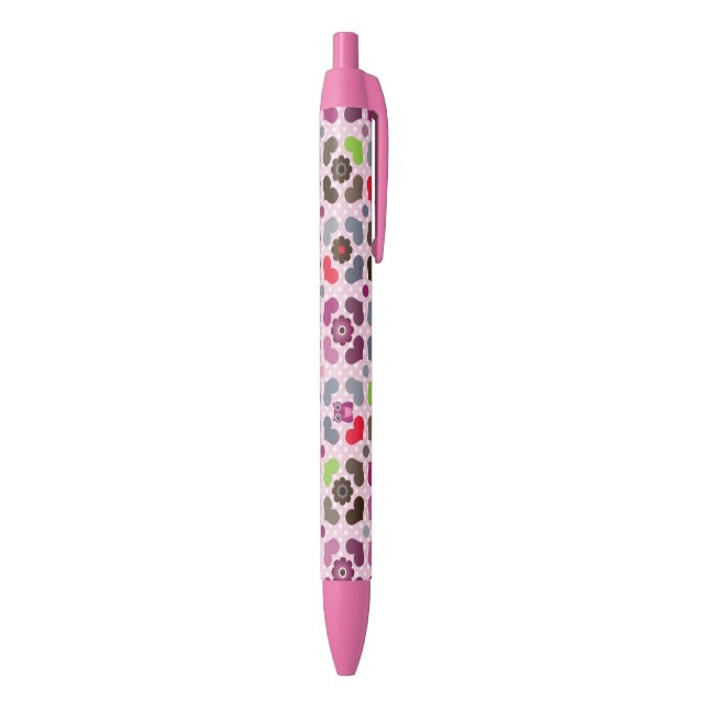Stylo Noir motif rose de fleurs et de hiboux (Bas (Vertical))