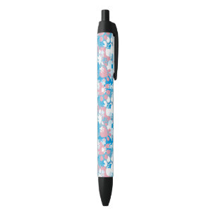 Stylo Noir Motif rose et bleu de chien de camouflage