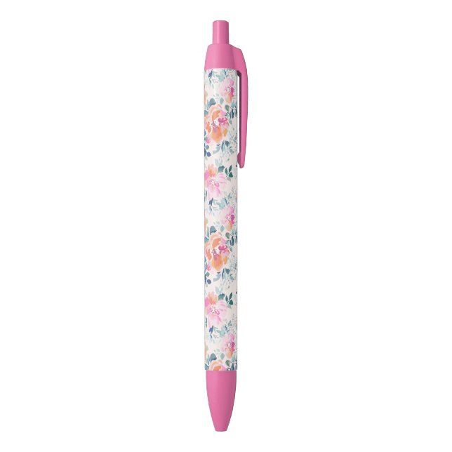 Stylo Noir Motif rose et Turquoise (Bas (Vertical))