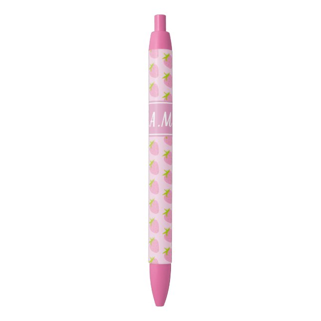 Stylo Noir Motif rose Girly mignon de fraise (devant Vertical)