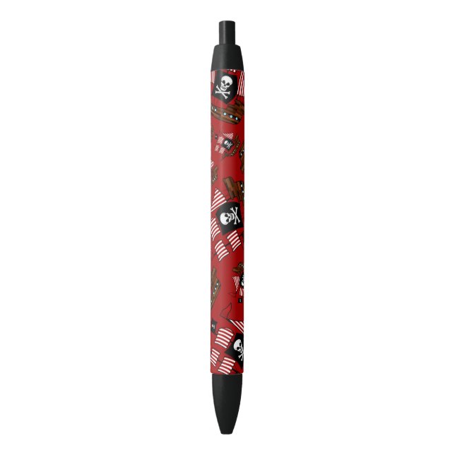Stylo Noir Motif rouge de bateau de pirate (devant Vertical)