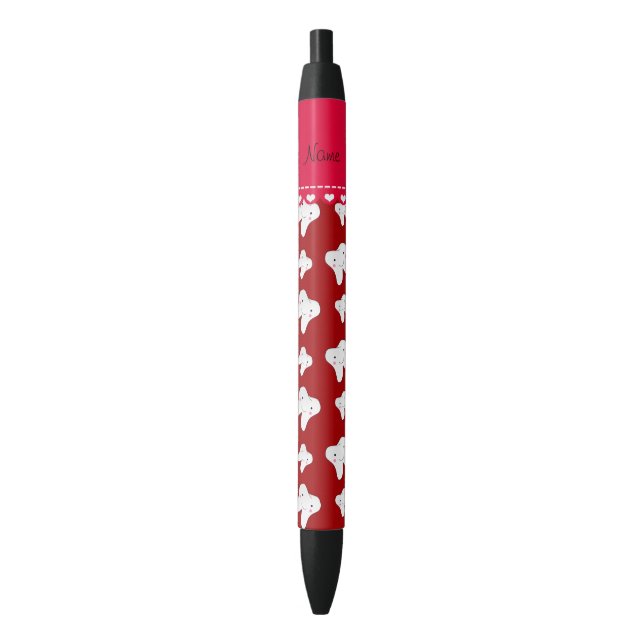Stylo Noir Motif rouge mignon nommé personnalisé de dent (devant Vertical)