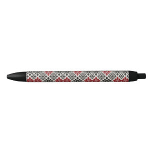 Stylo Noir Motif rouge noir blanc géométrique folk