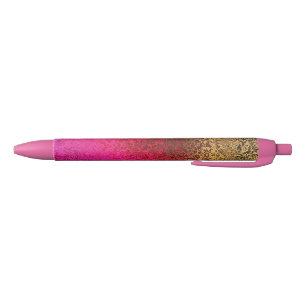 Stylo Noir Motif rouge-rose et d'or