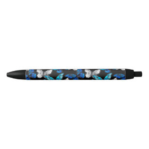 Stylo Noir Motif sans couleur foncée avec papillons bleus Mor