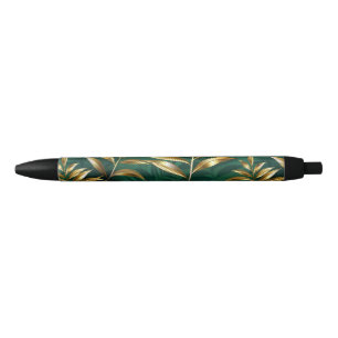 Stylo Noir Motif sans couture avec des fougères dorées