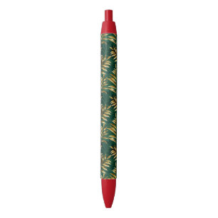 Stylo Noir Motif sans couture avec des fougères dorées