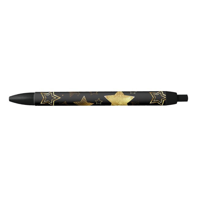 Stylo Noir Motif sans couture avec étoiles d'or (Devant)