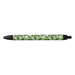 Stylo Noir Motif sans couture avec Feuilles de thé vert