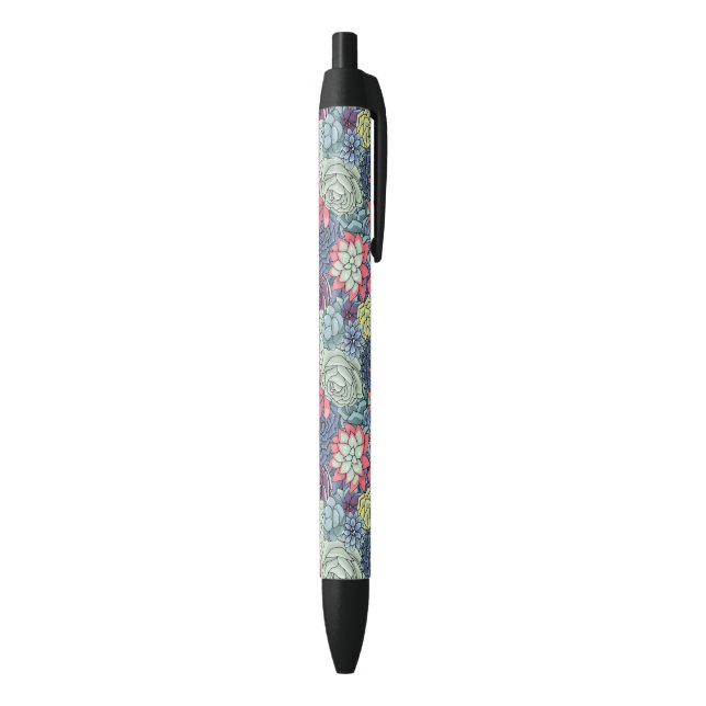 Stylo Noir Motif succulent coloré (Bas (Vertical))