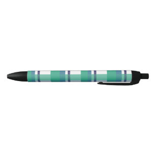 Stylo Noir Motif Tartan Vert Et Violet