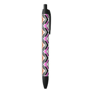Stylo Noir Motif tiré par la main noir, orange, et rose de