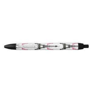 Stylo Noir Motif Tour Eiffel rose chic