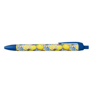 Stylo Noir Motif traditionnel méditerranéen aux citrons
