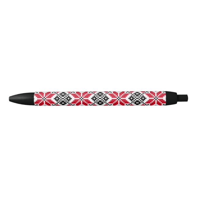 Stylo Noir Motif traditionnel roumain "Les Etoiles" (Devant)