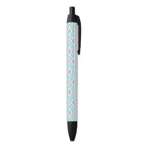 Stylo Noir Motif tribal Aztec Turquoise et rose