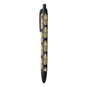 Stylo Noir Motif tropical élégant d'ananas de noir et d'or