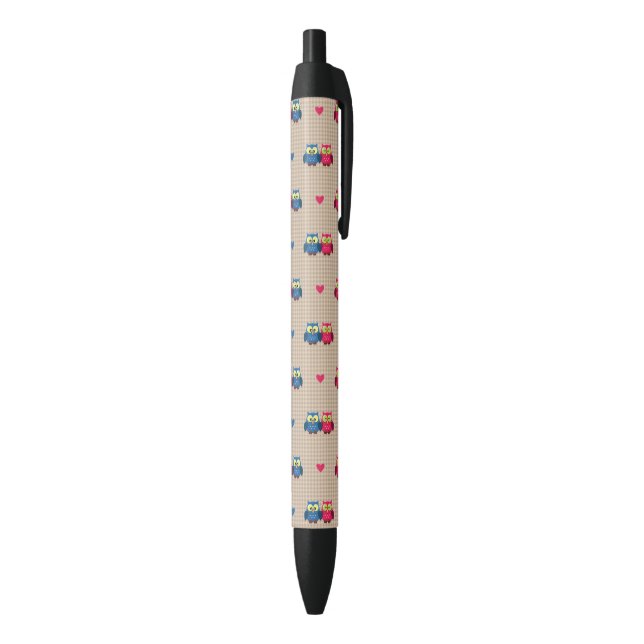 Stylo Noir Motif vérifié avec des hiboux d'amour (Bas (Vertical))