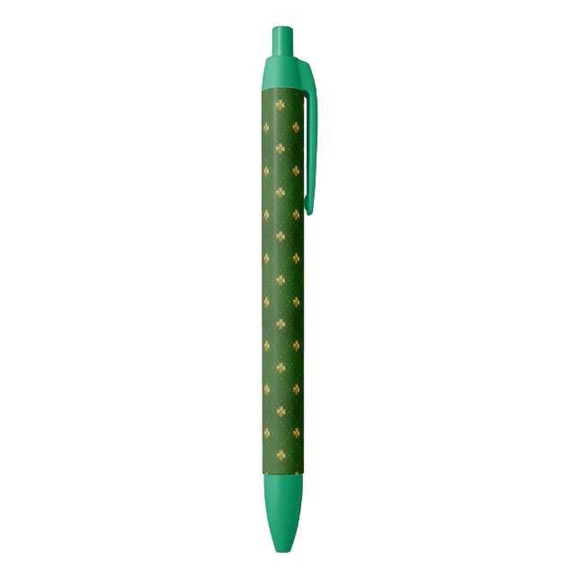 Stylo Noir Motif vert d'or de trèfle (Bas (Vertical))