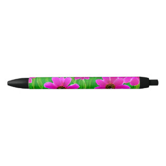 Stylo Noir Motif vert et rose vif