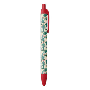 Stylo Noir Motif vert et rouge de cactus